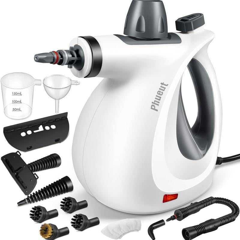 Handheld Steam Cleaner, Steam Cleaner with 10 Pieces Accessories and Safety Lock, 500ML Large Capacity Natural Surface Steam Cleaner, Multi-Purpose Steam Cleaner for Home, Car, Bathroom, Grease Multifunction Floor Steamer Cleaning Set