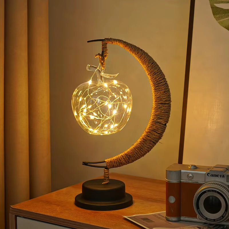 1Pc LED Moon Lamp,Iron Art Decorative Table Lamp for Bar,Bedroom,Living Room,Battery Powered Black Portable Night Light