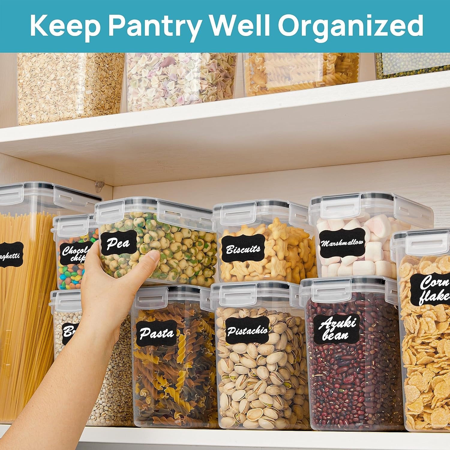 Airtight Food Storage Containers Set with Lids, 15Pcs BPA Free Plastic Dry Food Canisters for Kitchen Pantry Organization and Storage, Dishwasher Safe,Include 24 Labels