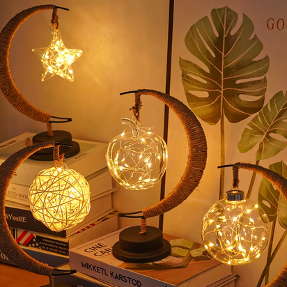 1Pc LED Moon Lamp,Iron Art Decorative Table Lamp for Bar,Bedroom,Living Room,Battery Powered Black Portable Night Light