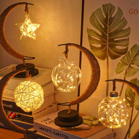 1Pc LED Moon Lamp,Iron Art Decorative Table Lamp for Bar,Bedroom,Living Room,Battery Powered Black Portable Night Light