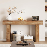 IRONCK 63" Long Console Table with 2 Drawers, Wooden Sofa Table behind Couch, Farmhouse Entryway Table for Entrance, Living Room, Hallway