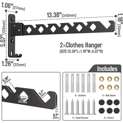 Wall Mounted Drying Rack Clothing Foldable for Laundry Room, Clothes Drying Rack Folding Indoor, Matte Black 2 Packs