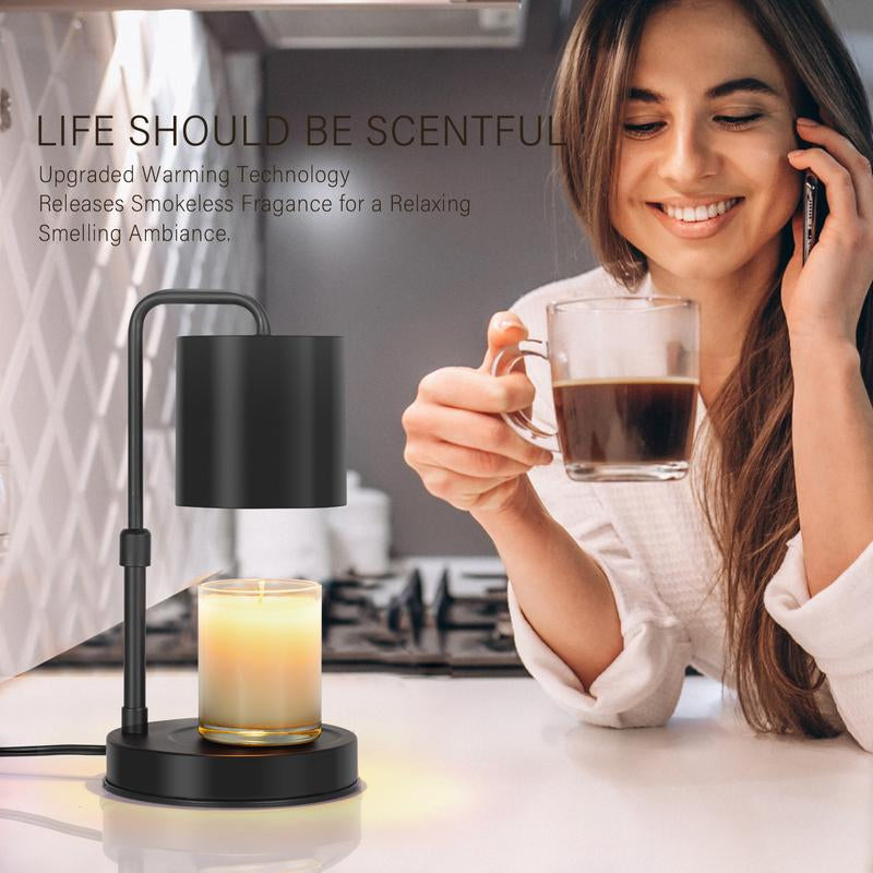Candle Warmer Lamp Adjustable Height Dimmable Candle Lamp Warmer with Timer Compatible with Large Jar Candles No Flame Scented Candle Wax Warmer with 2 Bulbs Mothers Day Gift -Black