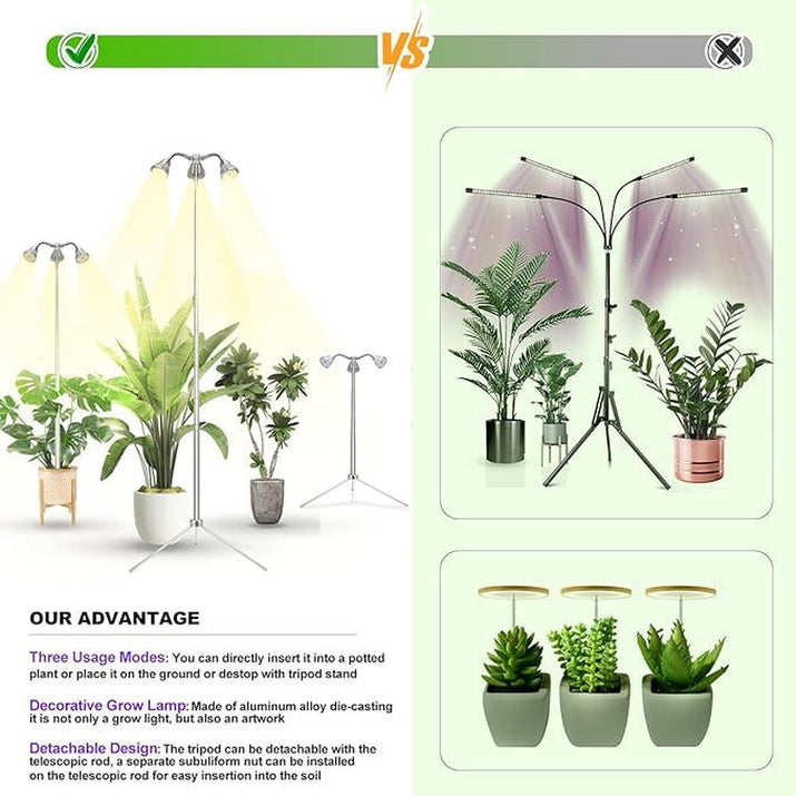 Grow Lights for Indoor Plants Full Spectrum with Detachable Tripod Stand,10-55 Inches Height Adjustable Aluminum Alloy Grow Lamp,Auto On/Off Timer,Indoor Plant LED Grow Light with Timer Indoor Plant Dimmable