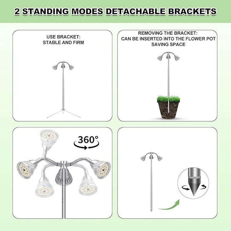 Grow Lights for Indoor Plants Full Spectrum with Detachable Tripod Stand,10-55 Inches Height Adjustable Aluminum Alloy Grow Lamp,Auto On/Off Timer,Indoor Plant LED Grow Light with Timer Indoor Plant Dimmable
