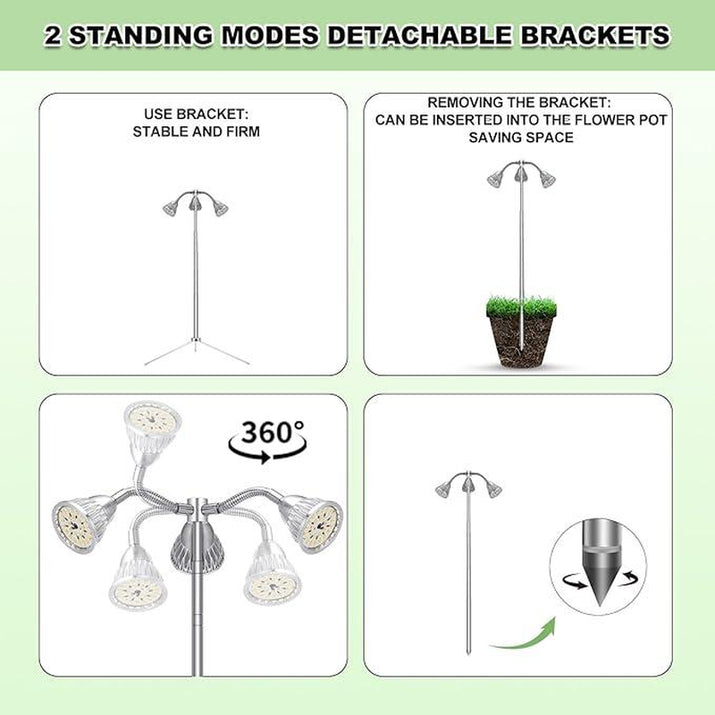 Grow Lights for Indoor Plants Full Spectrum with Detachable Tripod Stand,10-55 Inches Height Adjustable Aluminum Alloy Grow Lamp,Auto On/Off Timer,Indoor Plant LED Grow Light with Timer Indoor Plant Dimmable