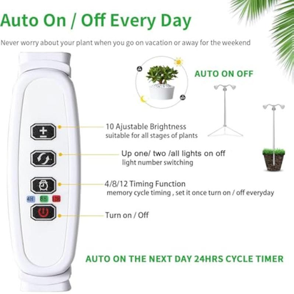 Grow Lights for Indoor Plants Full Spectrum with Detachable Tripod Stand,10-55 Inches Height Adjustable Aluminum Alloy Grow Lamp,Auto On/Off Timer,Indoor Plant LED Grow Light with Timer Indoor Plant Dimmable