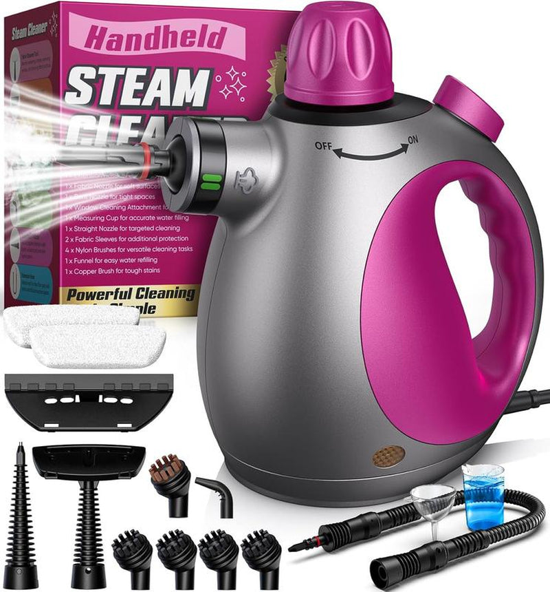Handheld Steam Cleaner, Steam Cleaner with 10 Pieces Accessories and Safety Lock, 500ML Large Capacity Natural Surface Steam Cleaner, Multi-Purpose Steam Cleaner for Home, Car, Bathroom, Grease Multifunction Floor Steamer Cleaning Set