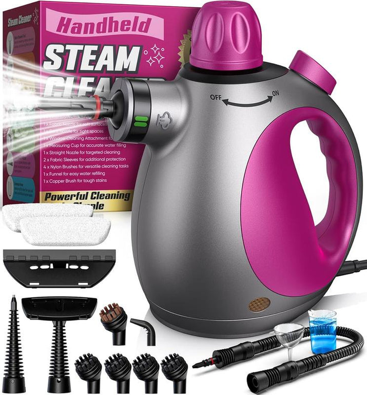Handheld Steam Cleaner, Steam Cleaner with 10 Pieces Accessories and Safety Lock, 500ML Large Capacity Natural Surface Steam Cleaner, Multi-Purpose Steam Cleaner for Home, Car, Bathroom, Grease Multifunction Floor Steamer Cleaning Set