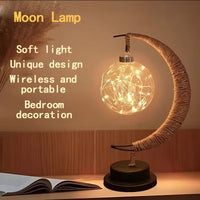 1Pc LED Moon Lamp,Iron Art Decorative Table Lamp for Bar,Bedroom,Living Room,Battery Powered Black Portable Night Light