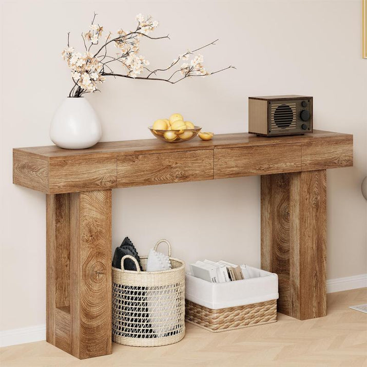 IRONCK 63" Long Console Table with 2 Drawers, Wooden Sofa Table behind Couch, Farmhouse Entryway Table for Entrance, Living Room, Hallway