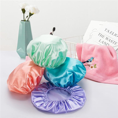 Bath Shower Caps for Women Reusable Waterproof, 4 Pack Women Shower Caps Reusable EVA Hair Cap for Shower Double Protection Layers Elastic, Medium Size Cover Adjustable Bonnet Satin Bonnet