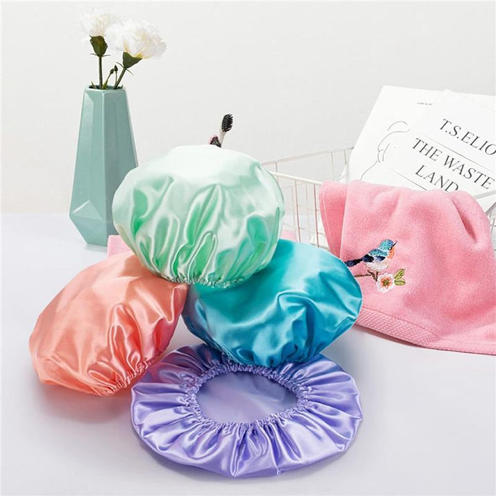 Bath Shower Caps for Women Reusable Waterproof, 4 Pack Women Shower Caps Reusable EVA Hair Cap for Shower Double Protection Layers Elastic, Medium Size Cover Adjustable Bonnet Satin Bonnet