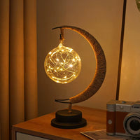 1Pc LED Moon Lamp,Iron Art Decorative Table Lamp for Bar,Bedroom,Living Room,Battery Powered Black Portable Night Light