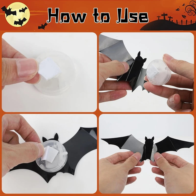 LED Bats Spider Decor - Glow-In-The-Dark 3D Wall Stickers with Green Lights for Indoor/Outdoor Halloween Party Scares