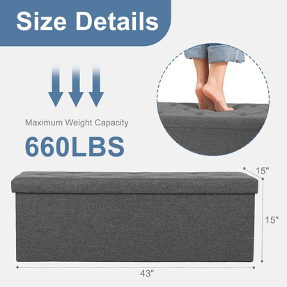 Sweet Furniture S - Folding Storage Ottoman Bench, Foot Rest Stool with Padded Seat, Large Toy Box Storage Chest with Seatin, Holds up to 660 Lb-Grey