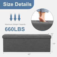 Sweet Furniture S - Folding Storage Ottoman Bench, Foot Rest Stool with Padded Seat, Large Toy Box Storage Chest with Seatin, Holds up to 660 Lb-Grey