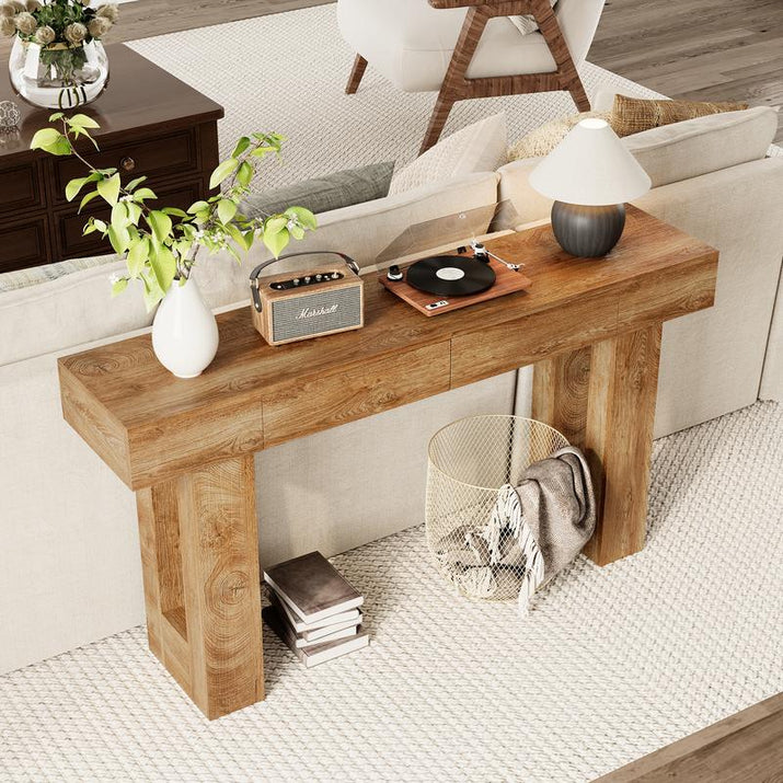IRONCK 63" Long Console Table with 2 Drawers, Wooden Sofa Table behind Couch, Farmhouse Entryway Table for Entrance, Living Room, Hallway