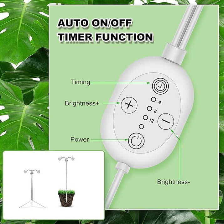 Grow Lights for Indoor Plants Full Spectrum with Detachable Tripod Stand,10-55 Inches Height Adjustable Aluminum Alloy Grow Lamp,Auto On/Off Timer,Indoor Plant LED Grow Light with Timer Indoor Plant Dimmable