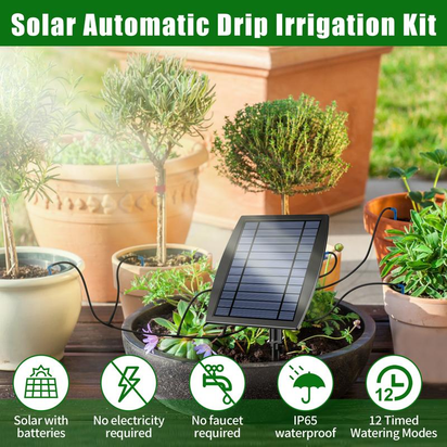 Jiyang Solar Drip Irrigation System - Automatic Watering Devices, 6/12 Timing Modes for Plants