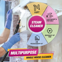 Handheld Steam Cleaner, Steam Cleaner with 10 Pieces Accessories and Safety Lock, 500ML Large Capacity Natural Surface Steam Cleaner, Multi-Purpose Steam Cleaner for Home, Car, Bathroom, Grease Multifunction Floor Steamer Cleaning Set