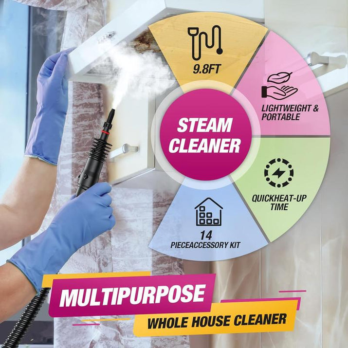 Handheld Steam Cleaner, Steam Cleaner with 10 Pieces Accessories and Safety Lock, 500ML Large Capacity Natural Surface Steam Cleaner, Multi-Purpose Steam Cleaner for Home, Car, Bathroom, Grease Multifunction Floor Steamer Cleaning Set